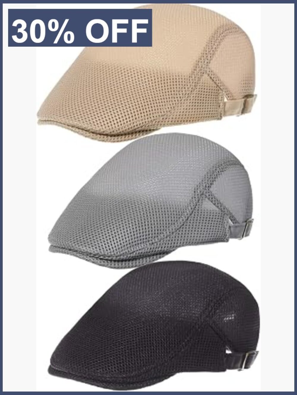 3 Pack Mesh Newsboy Cap Breathable Summer Hat Adjustable Cabbie Hat